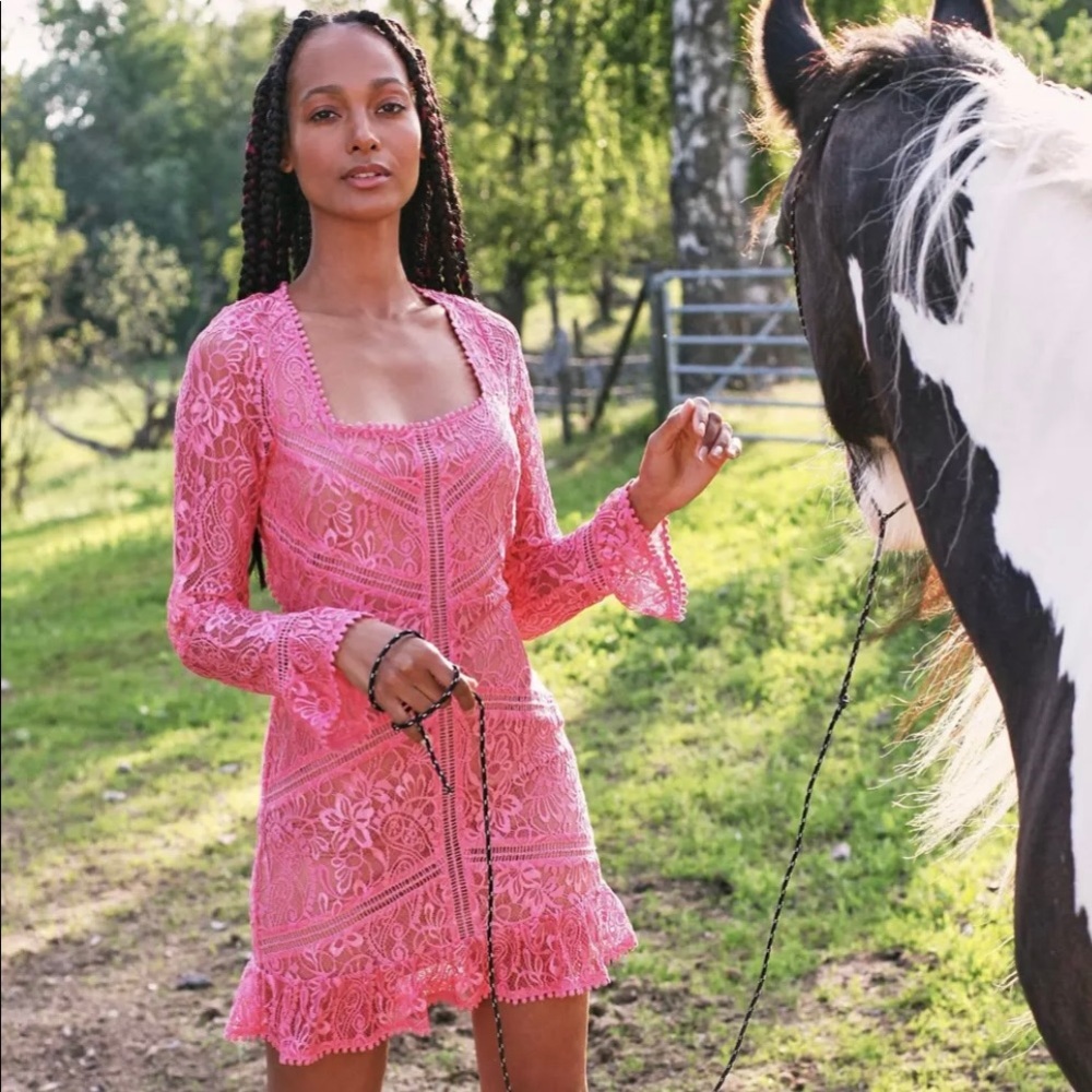 For Love & Lemons Pink/Salmon Lace Dress Size XS